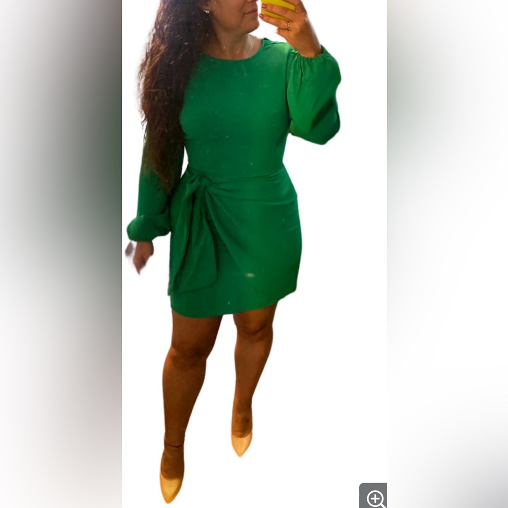 DO+BE Green Long Sleeve Mini Wrap Dress with Side Tie (Sz M) | Cocktail Party